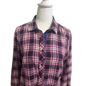 Eddie Bauer Medium‎ Women's flannel Plaid Shirt Button Down Long rodeo pink